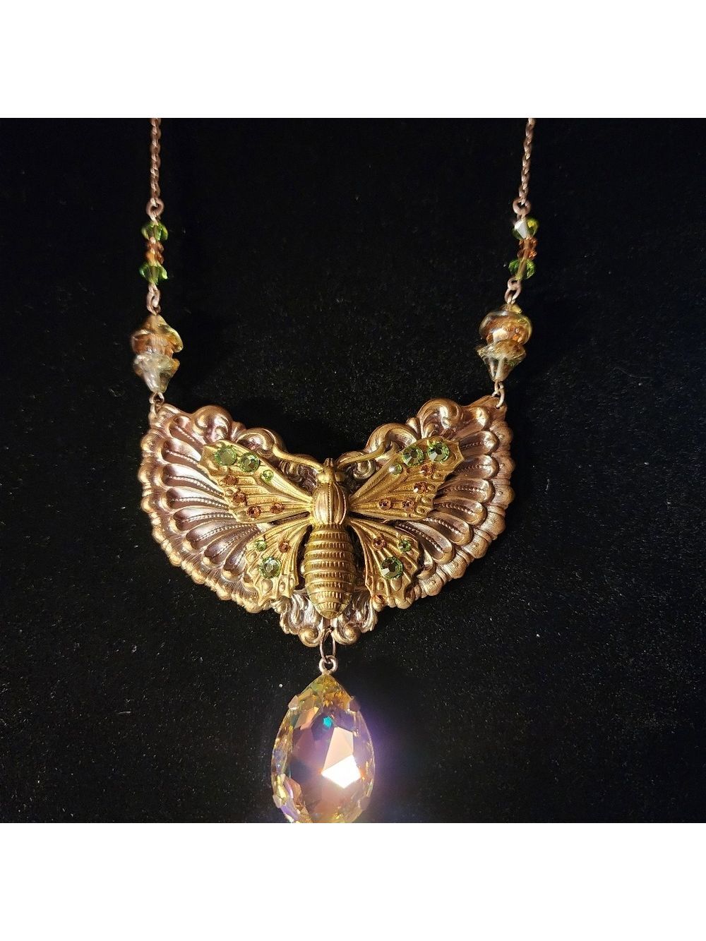 Vintage Butterfly Statement Necklace with Crystal Drop - Picture 5 of 11